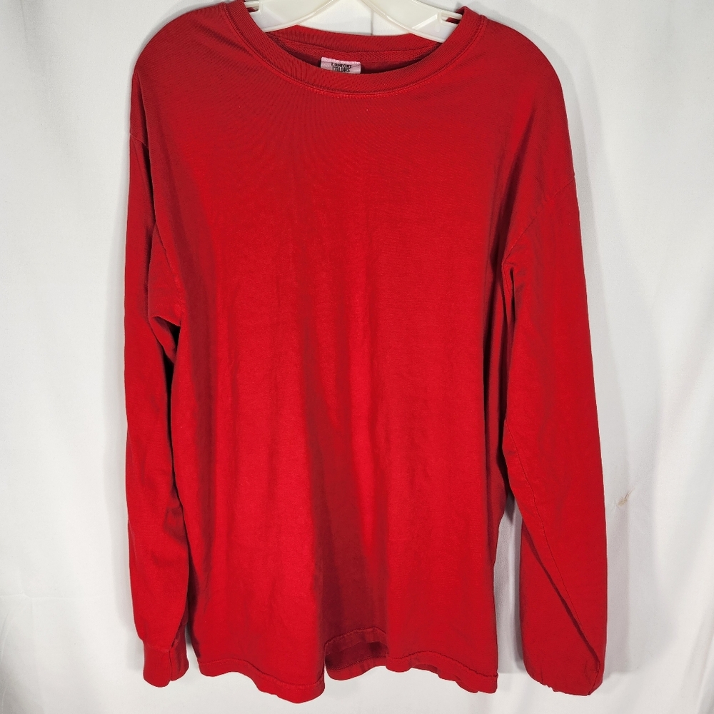 Comfort Colors Red Cotton Long Sleeve Tee Shirt Size Large